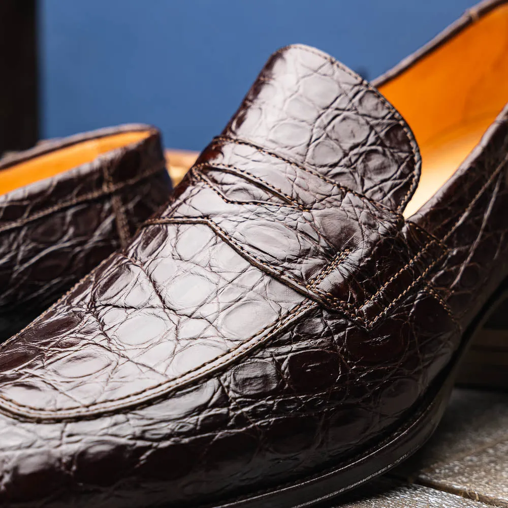 11-201-NIC ROMA Crocodile Penny Loafer, Nicotine