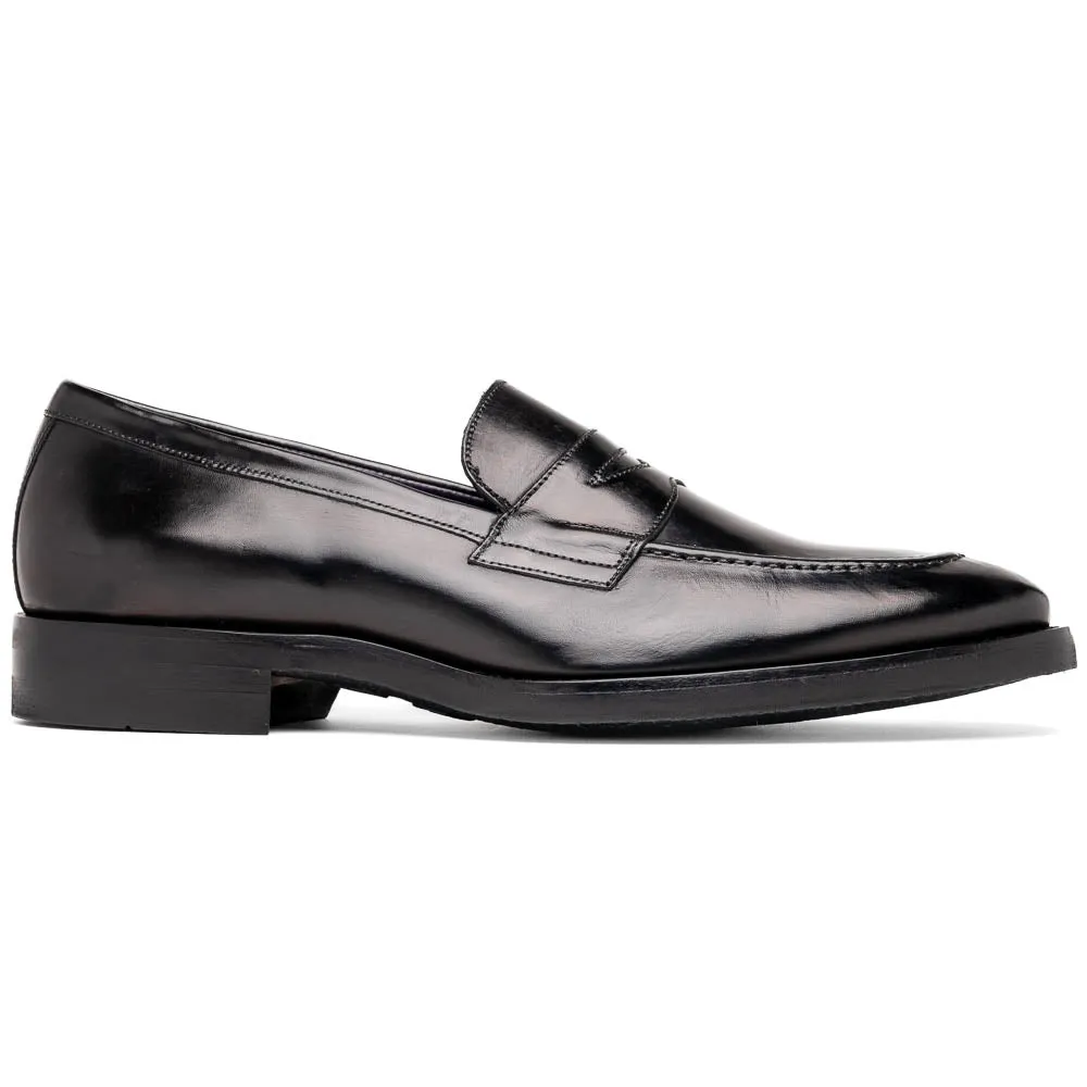 15-400-BLK ROMA Hand Burnished Calfskin Penny Loafer Black