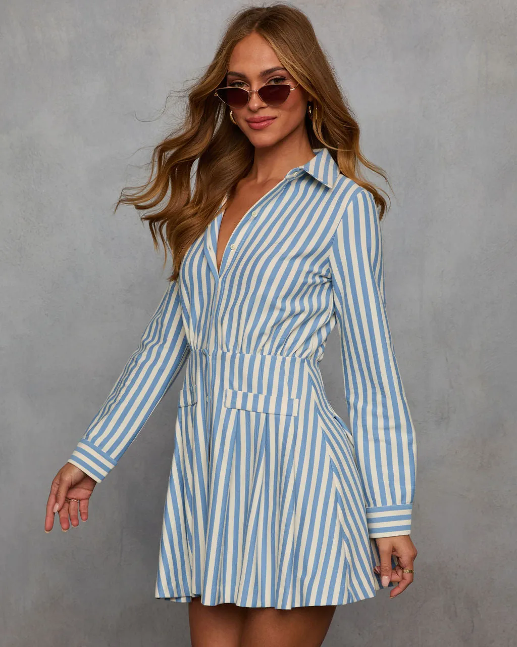 Adena Striped Mini Shirt Dress