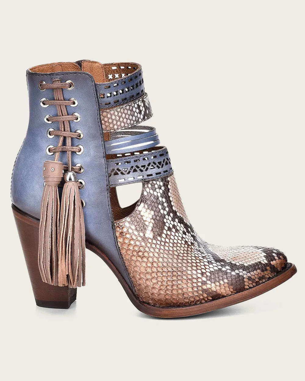 Ankle blue exotic bootie