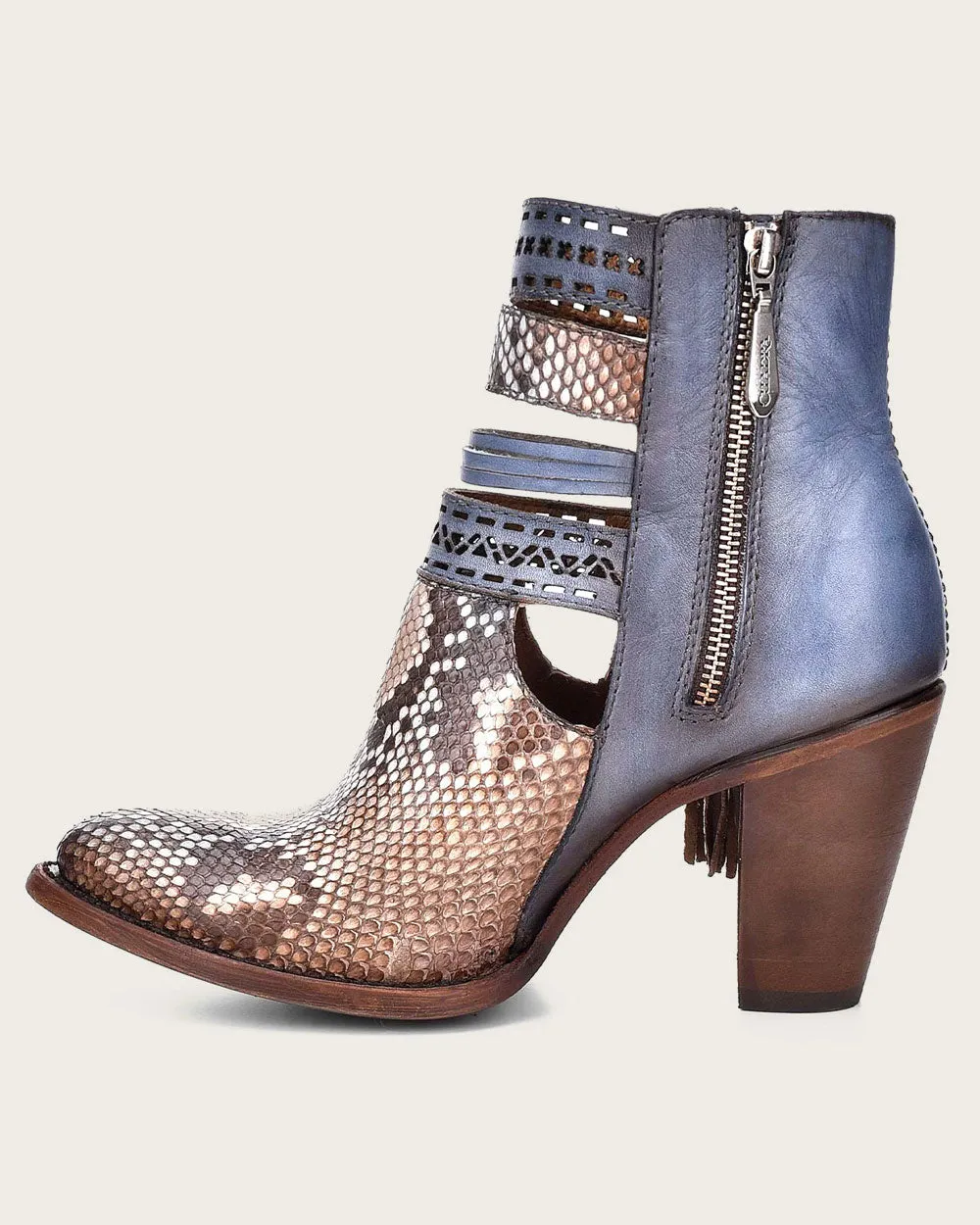 Ankle blue exotic bootie