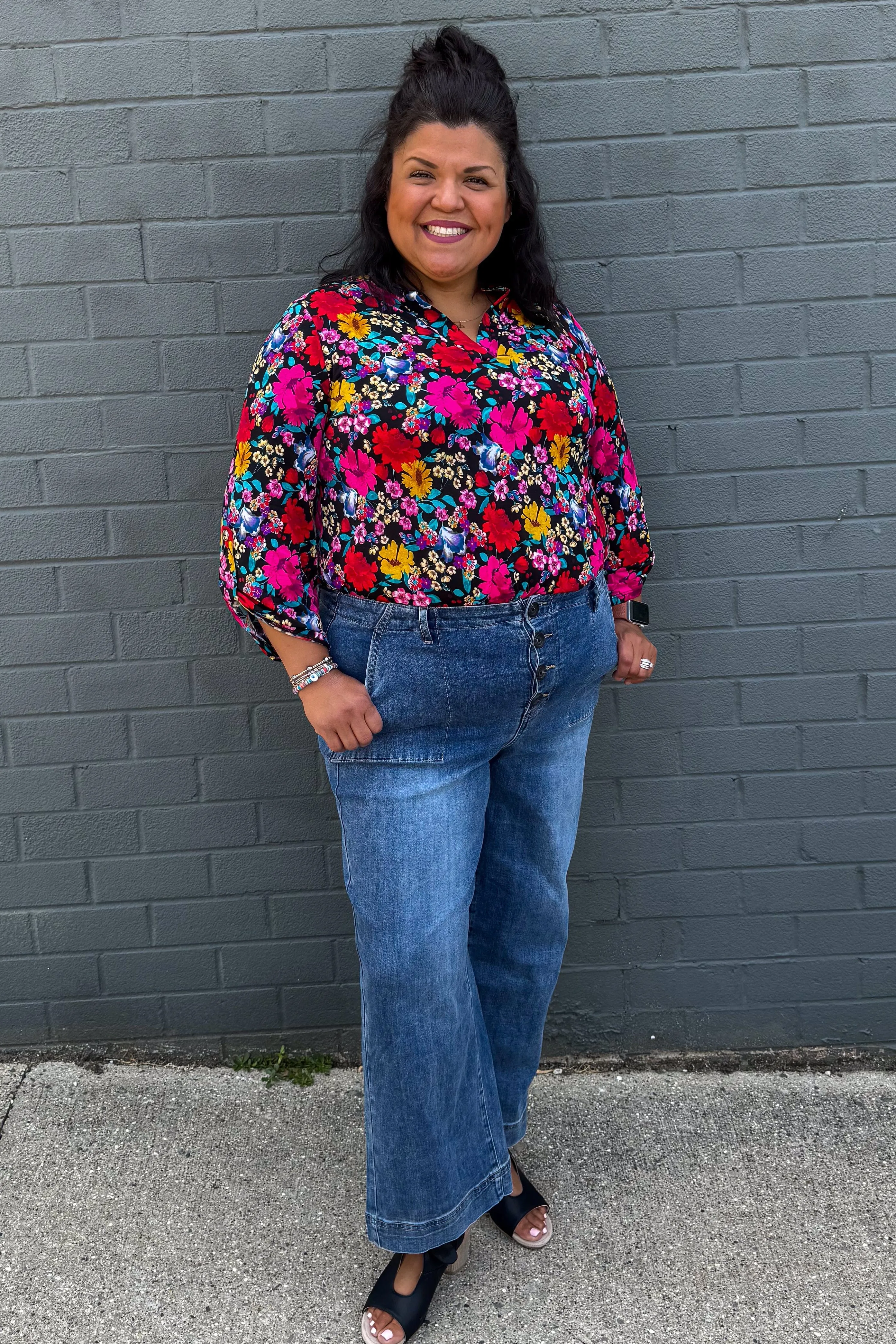 Black Multi Color Floral Lizzy Top