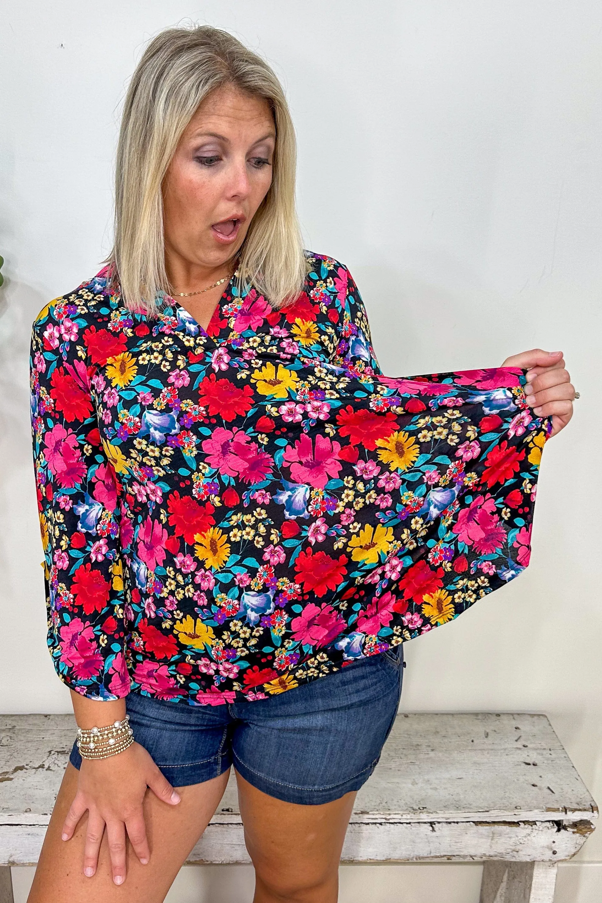 Black Multi Color Floral Lizzy Top