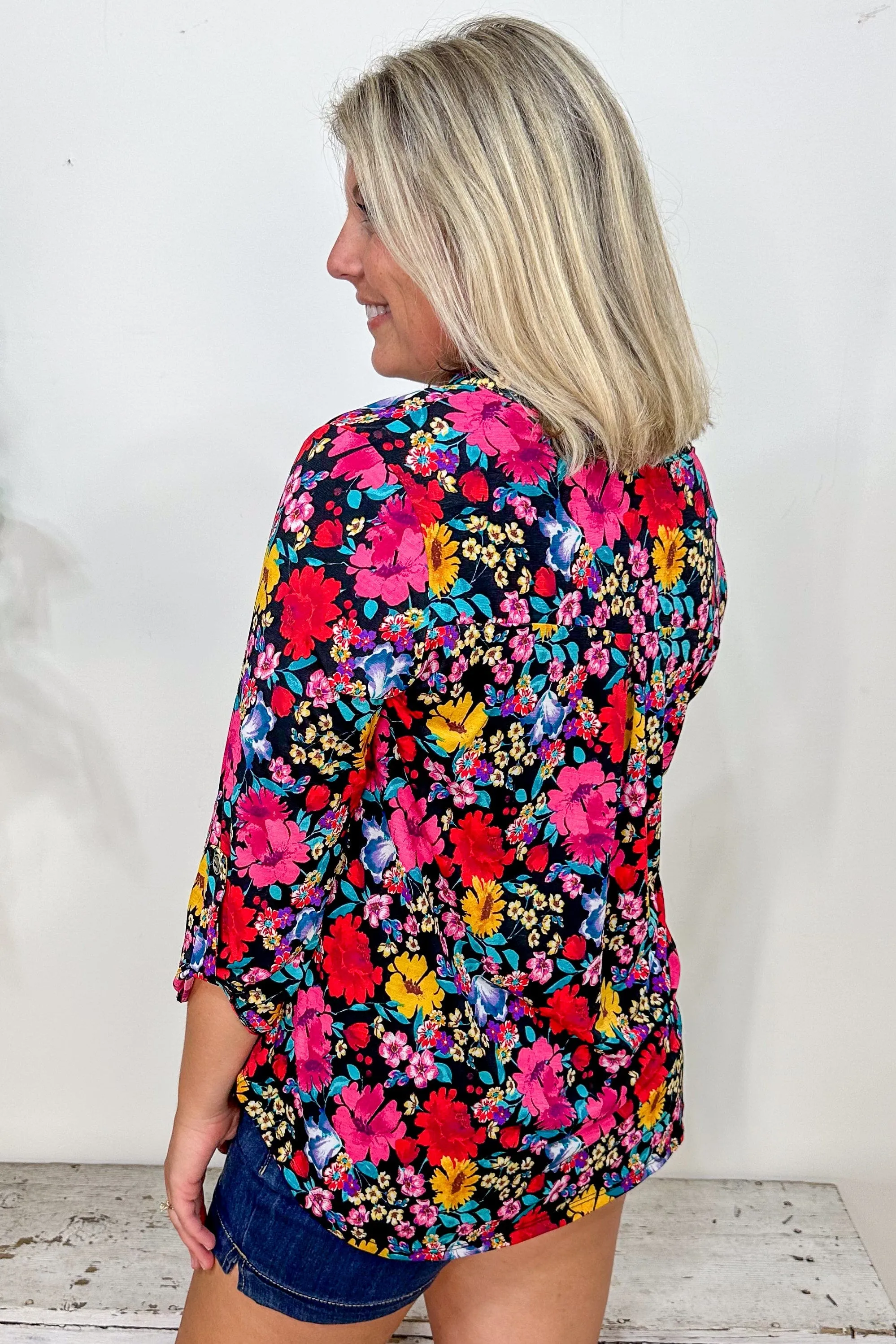 Black Multi Color Floral Lizzy Top