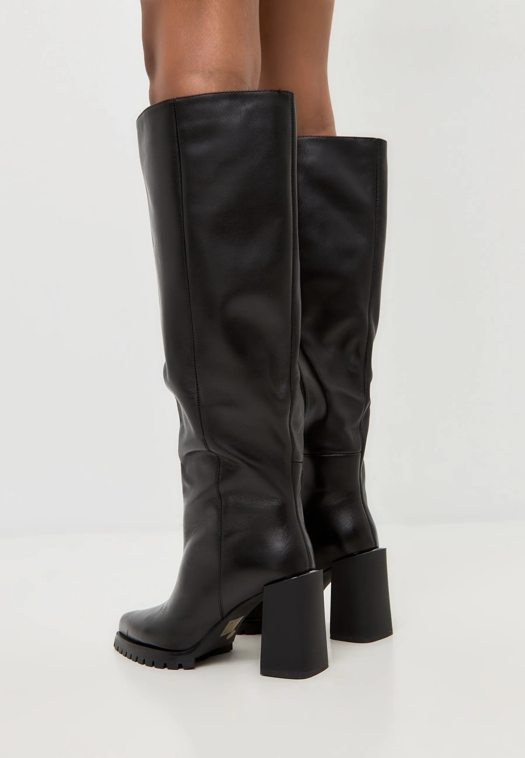 Bold Block Heel Knee-High Boots Nala - Black