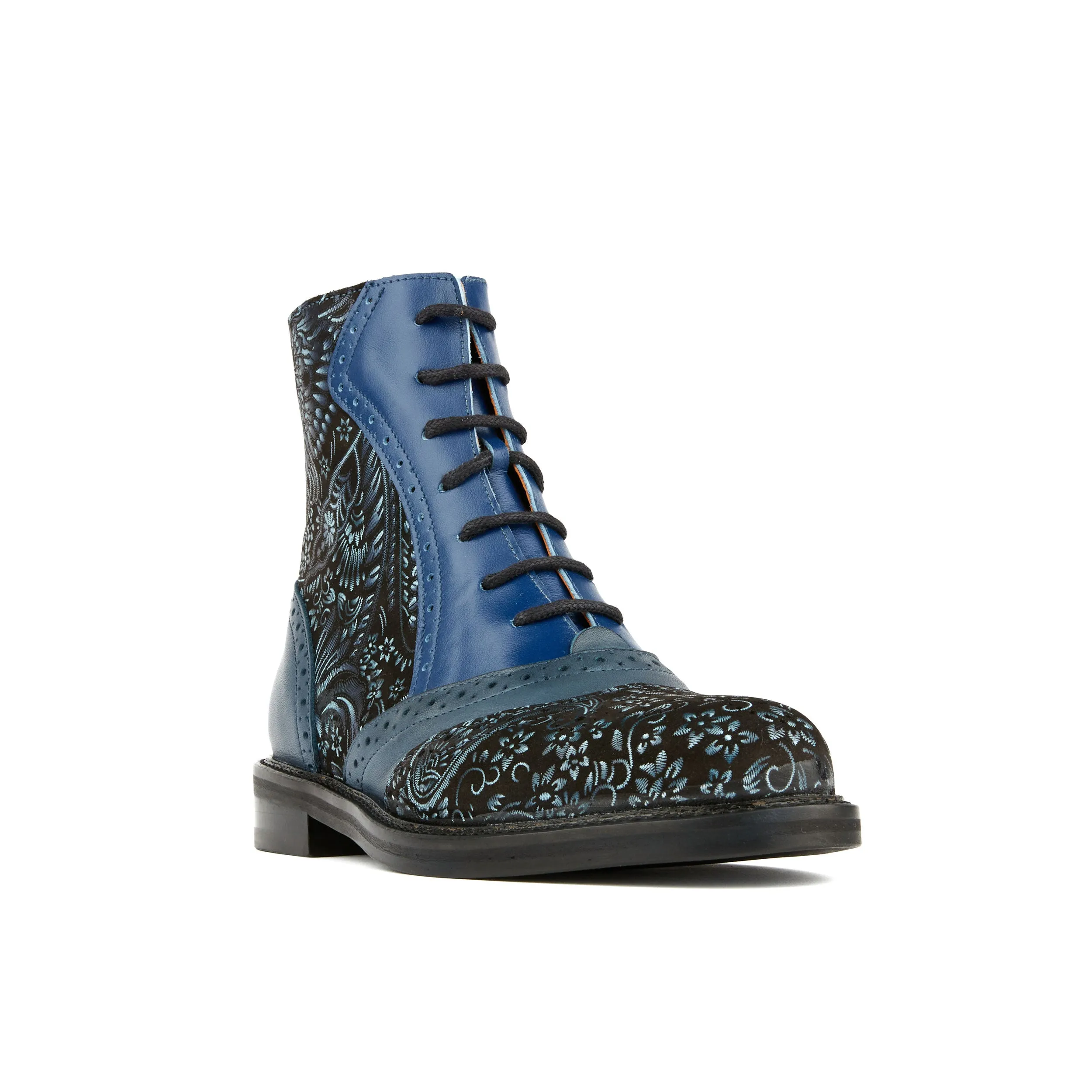 Brick Lane Boots - Blue - Women's leather oxford higher ankle boot with brogue detail