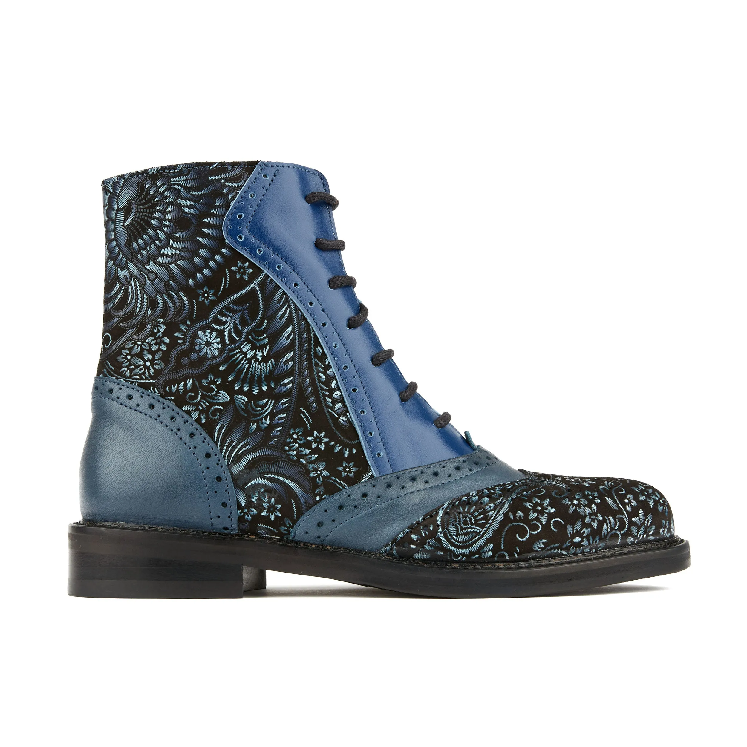 Brick Lane Boots - Blue - Women's leather oxford higher ankle boot with brogue detail