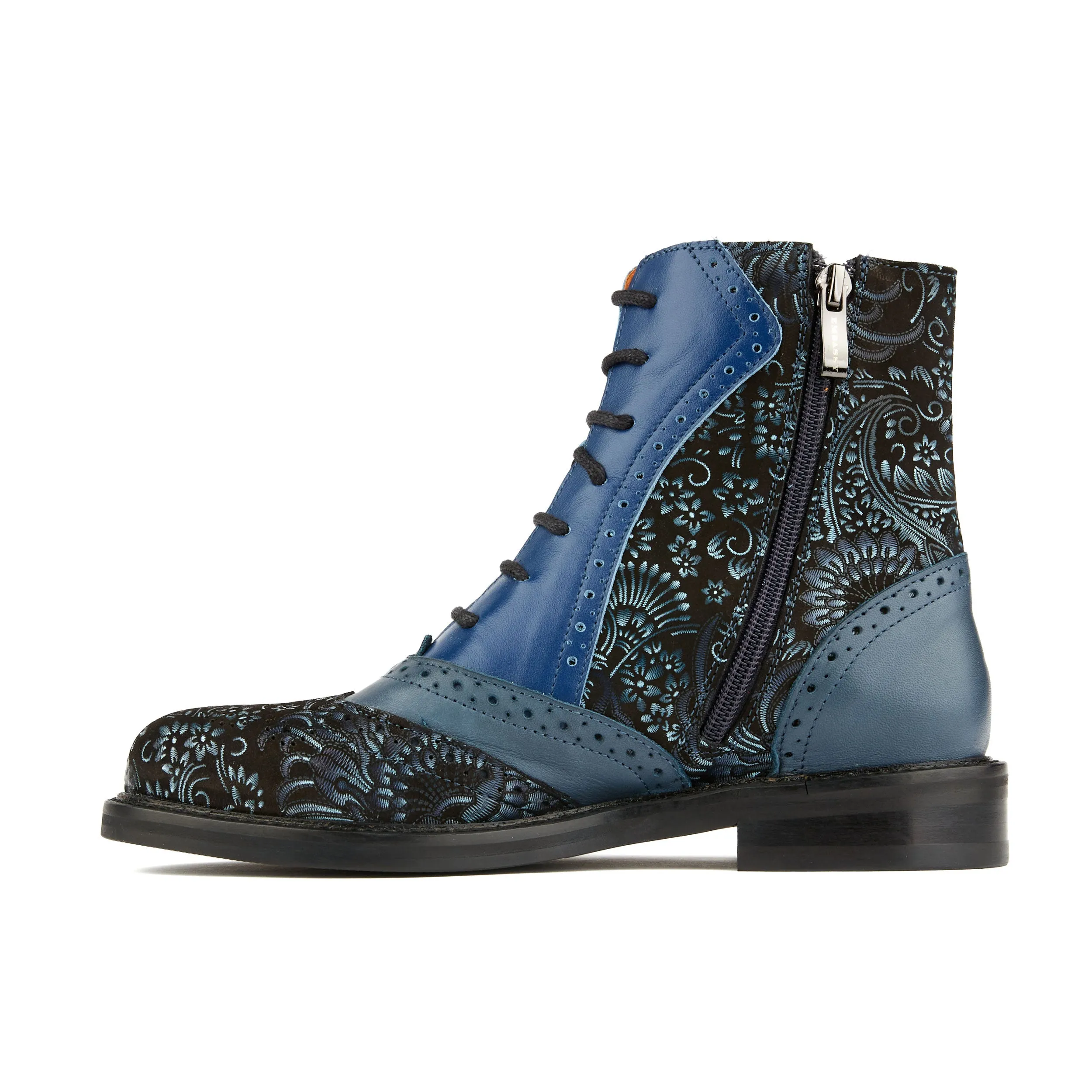 Brick Lane Boots - Blue - Women's leather oxford higher ankle boot with brogue detail