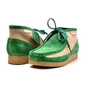 British Walkers New Castle Wallabee Boots Men's Green and Beige Suede