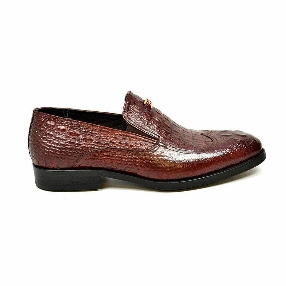 British Walkers Shiraz Men's Bordeaux Crocodile Leather Loafers