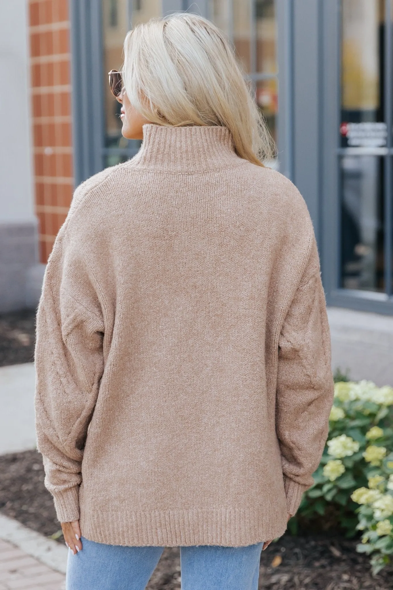 Camel Textured Mock Neck Sweater - DOORBUSTER