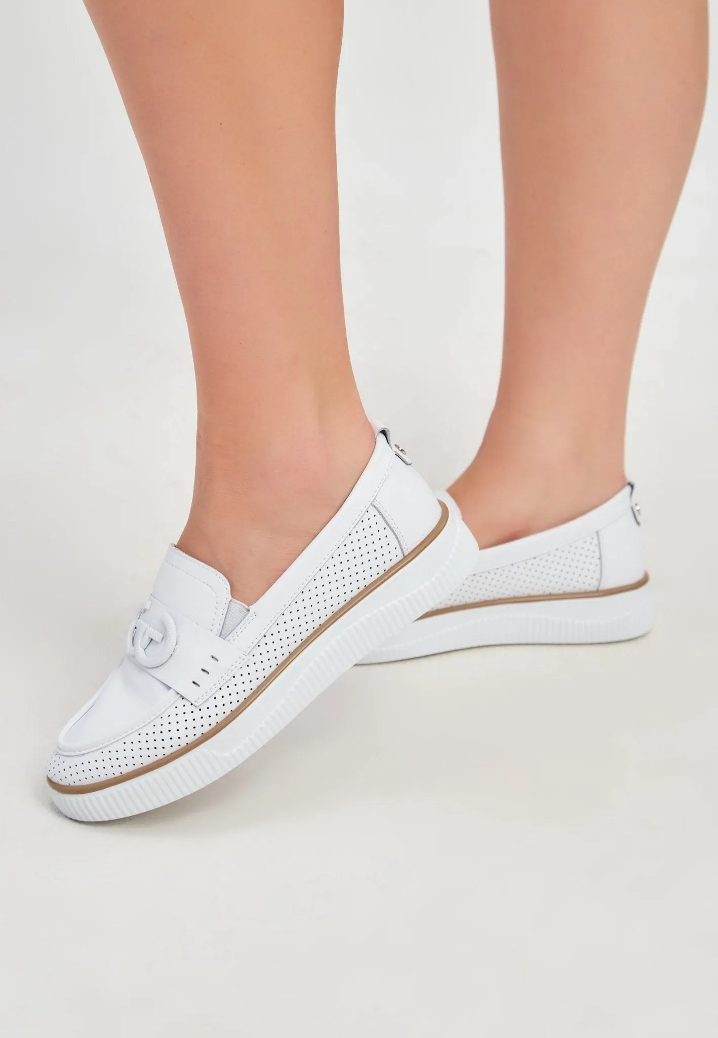 Casual Leather Platform Loafers - White