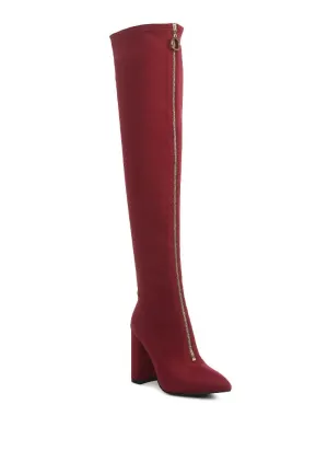 Chic Metallic Over-The-Knee Block Heel Boots