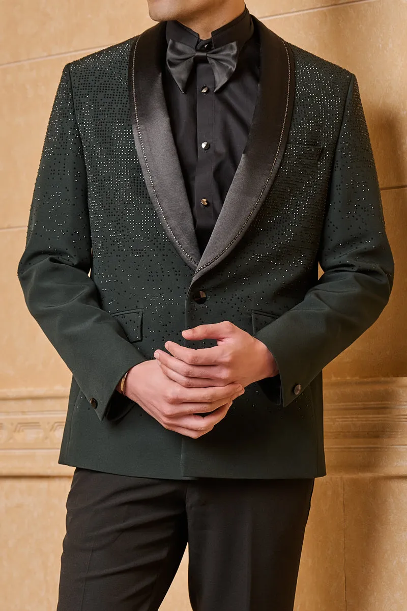 Dark Green Ombre Embroidered Dinner Jacket Set