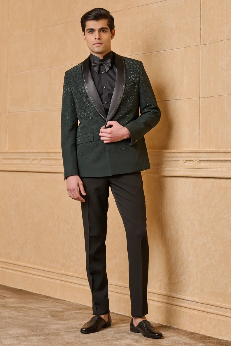 Dark Green Ombre Embroidered Dinner Jacket Set