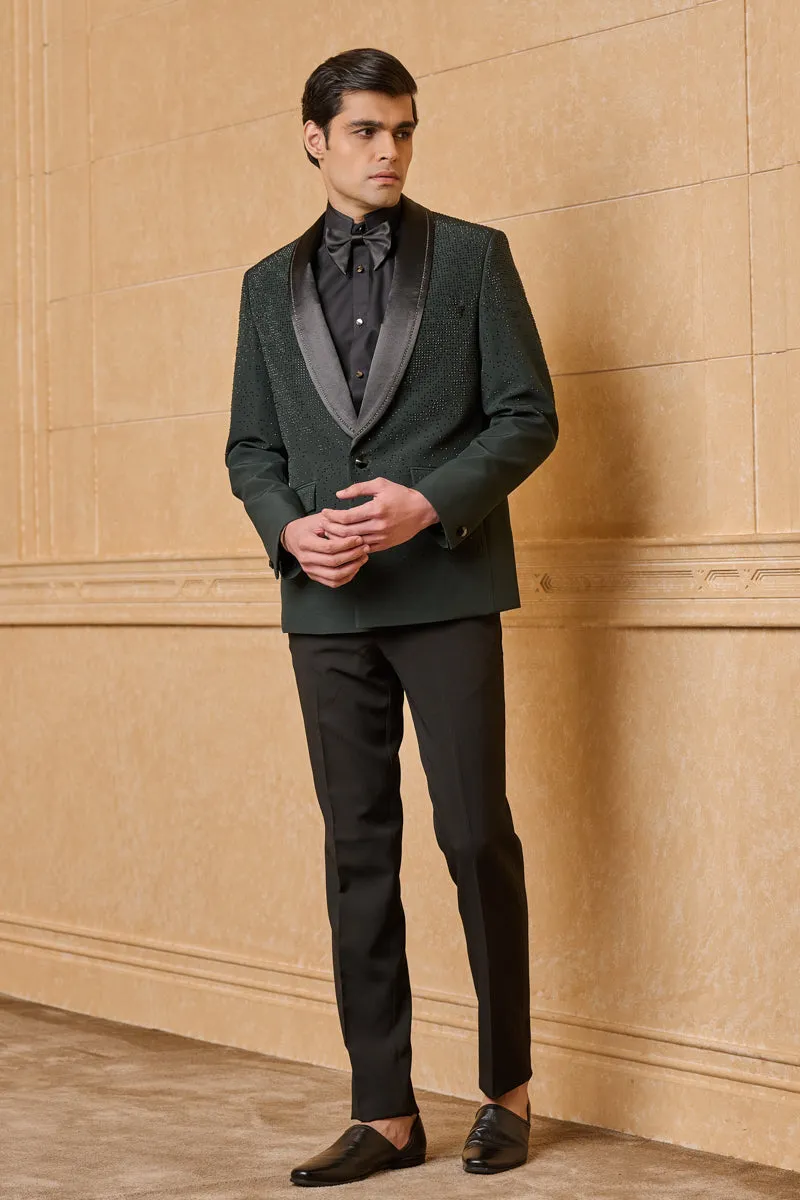 Dark Green Ombre Embroidered Dinner Jacket Set