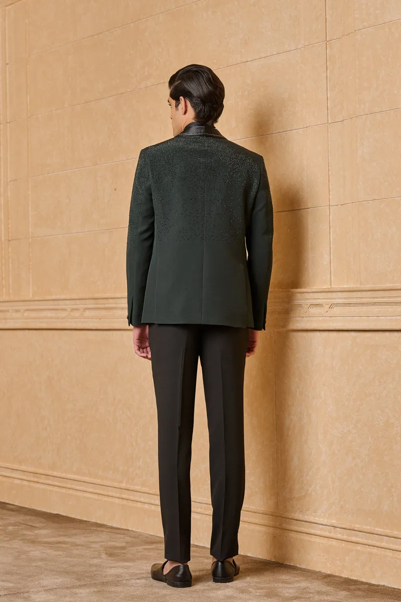 Dark Green Ombre Embroidered Dinner Jacket Set