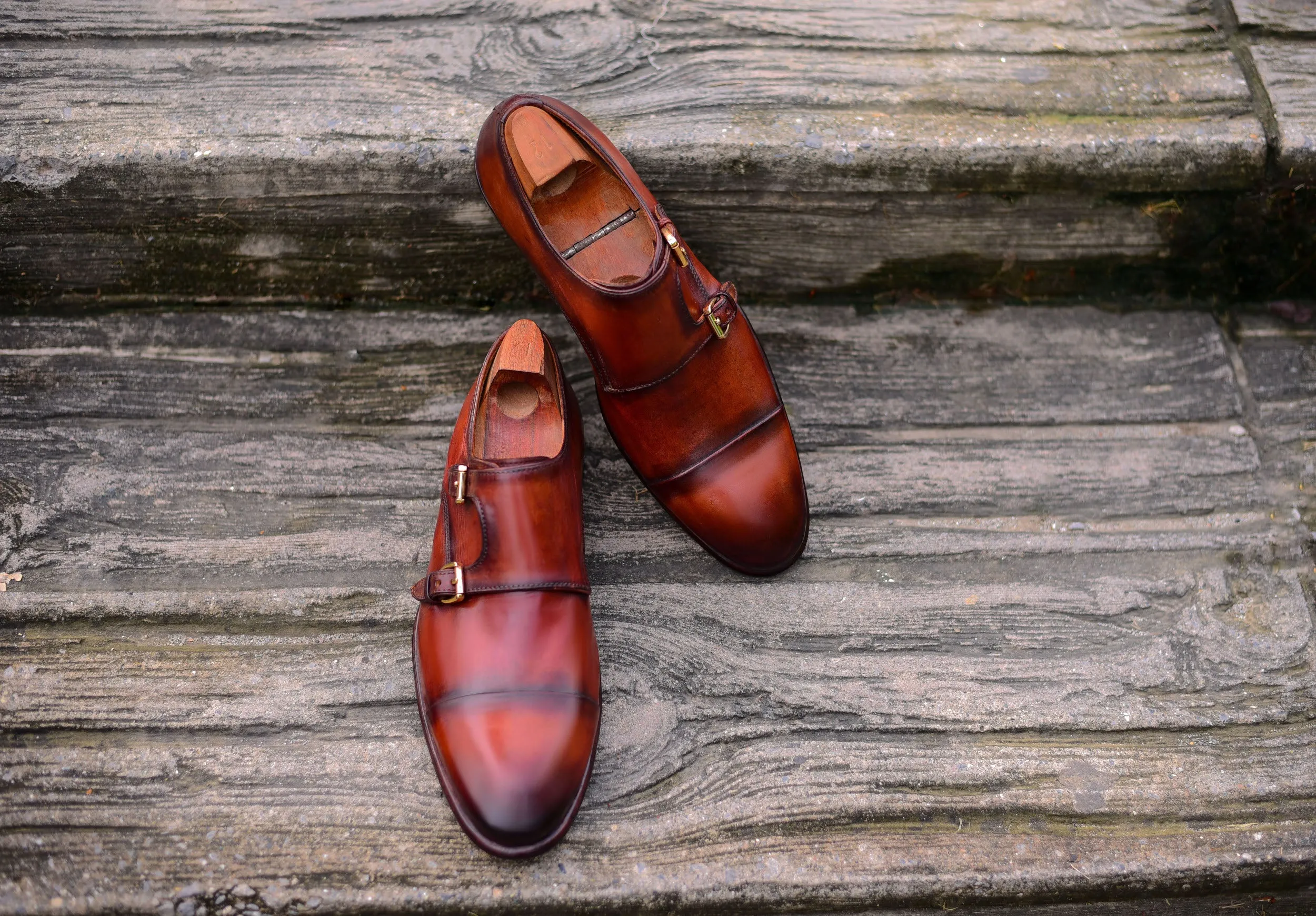 Double Monk - Brown Monk Strap Shoes