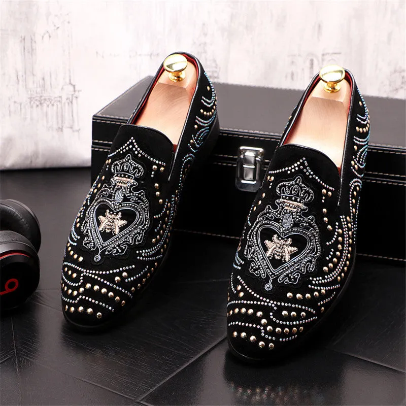 Embroidery Rhinestone Black Synthetic Loafers Shoes