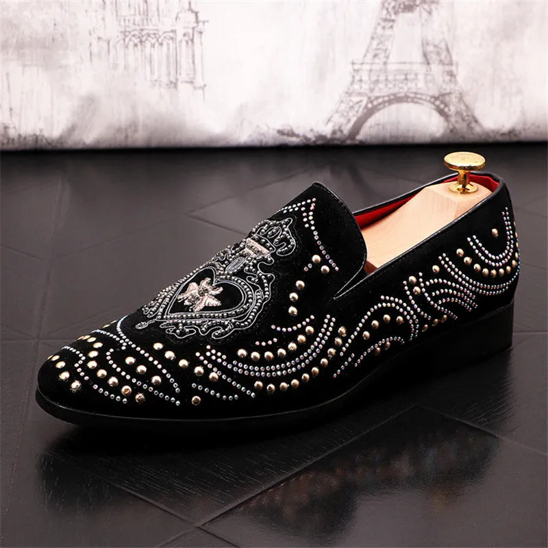 Embroidery Rhinestone Black Synthetic Loafers Shoes