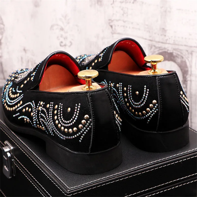 Embroidery Rhinestone Black Synthetic Loafers Shoes