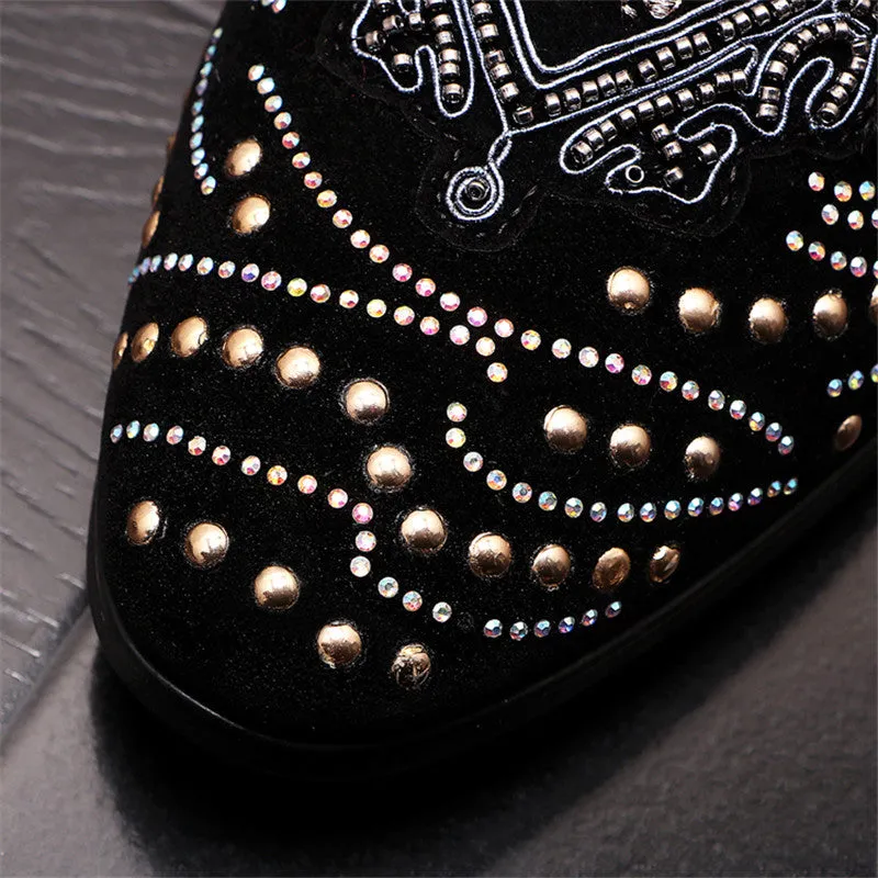 Embroidery Rhinestone Black Synthetic Loafers Shoes