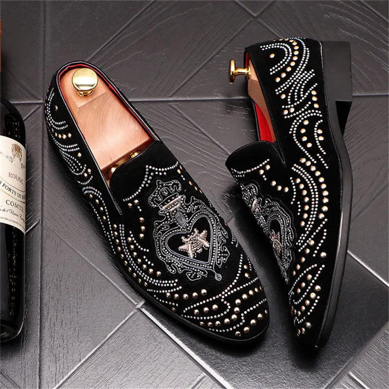 Embroidery Rhinestone Black Synthetic Loafers Shoes