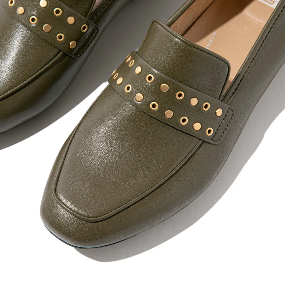 Fitflop Delicato Stud/Eyelet Soft Leather Loafer Deep Olive