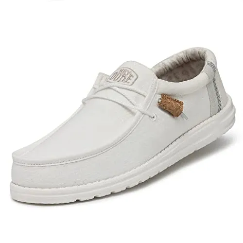 Hey Dude Men's Wally Break Stitch White Size 10| Men's Loafers | Men's Slip On Shoes | Comfortable & Light-Weight