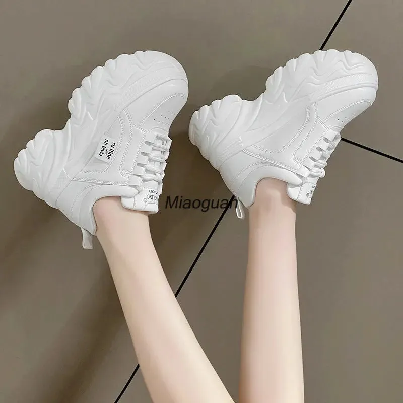 Joskaa 2024 New White Leather Sneakers Platform