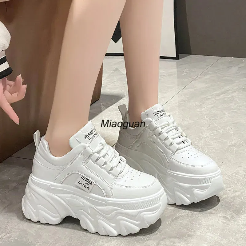 Joskaa 2024 New White Leather Sneakers Platform