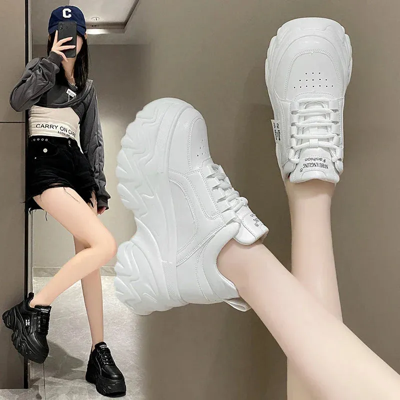 Joskaa 2024 New White Leather Sneakers Platform