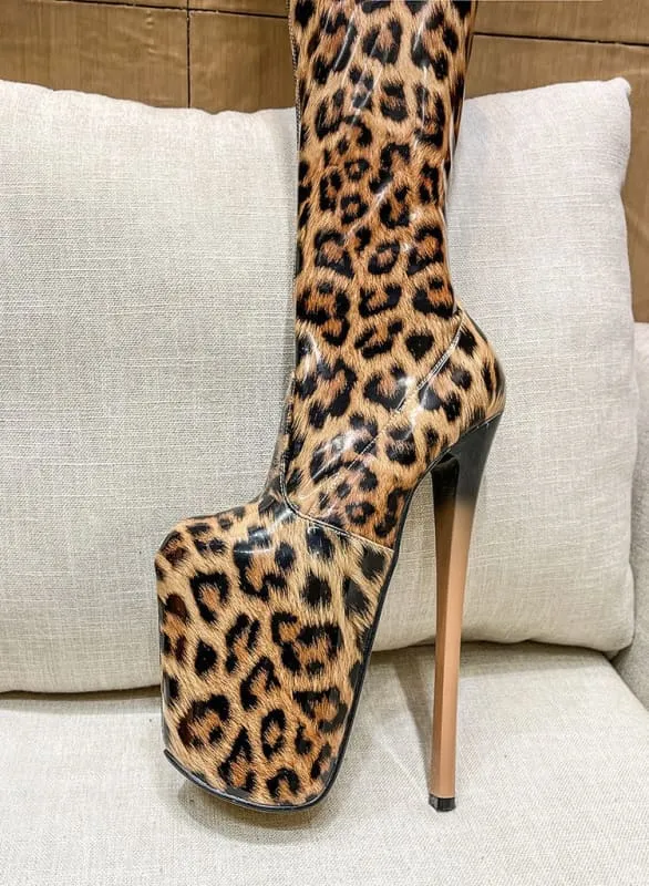 Leopard Print Patent Thigh Length Unisex Boots for Bold Styles