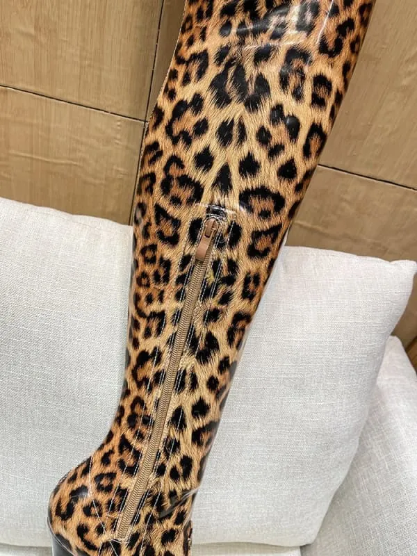 Leopard Print Patent Thigh Length Unisex Boots for Bold Styles