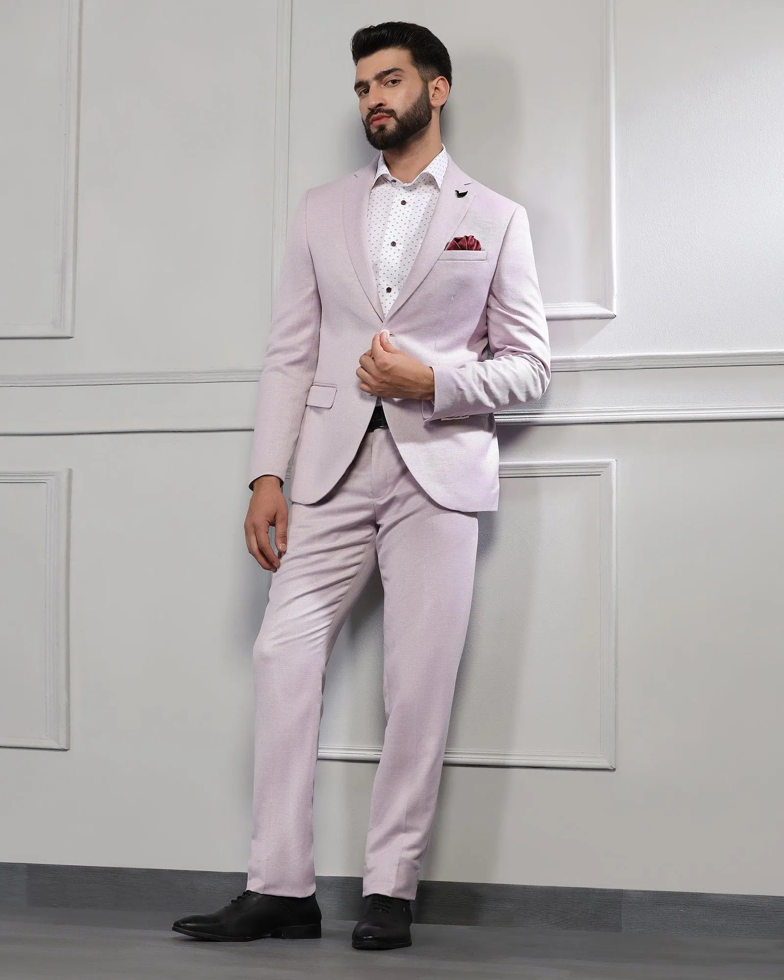 Linen Two Piece Lavender Textured Formal Suit - Mineral