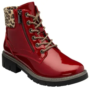 Lotus Charleston Ladies Red Patent Zip & Lace Ankle Boots