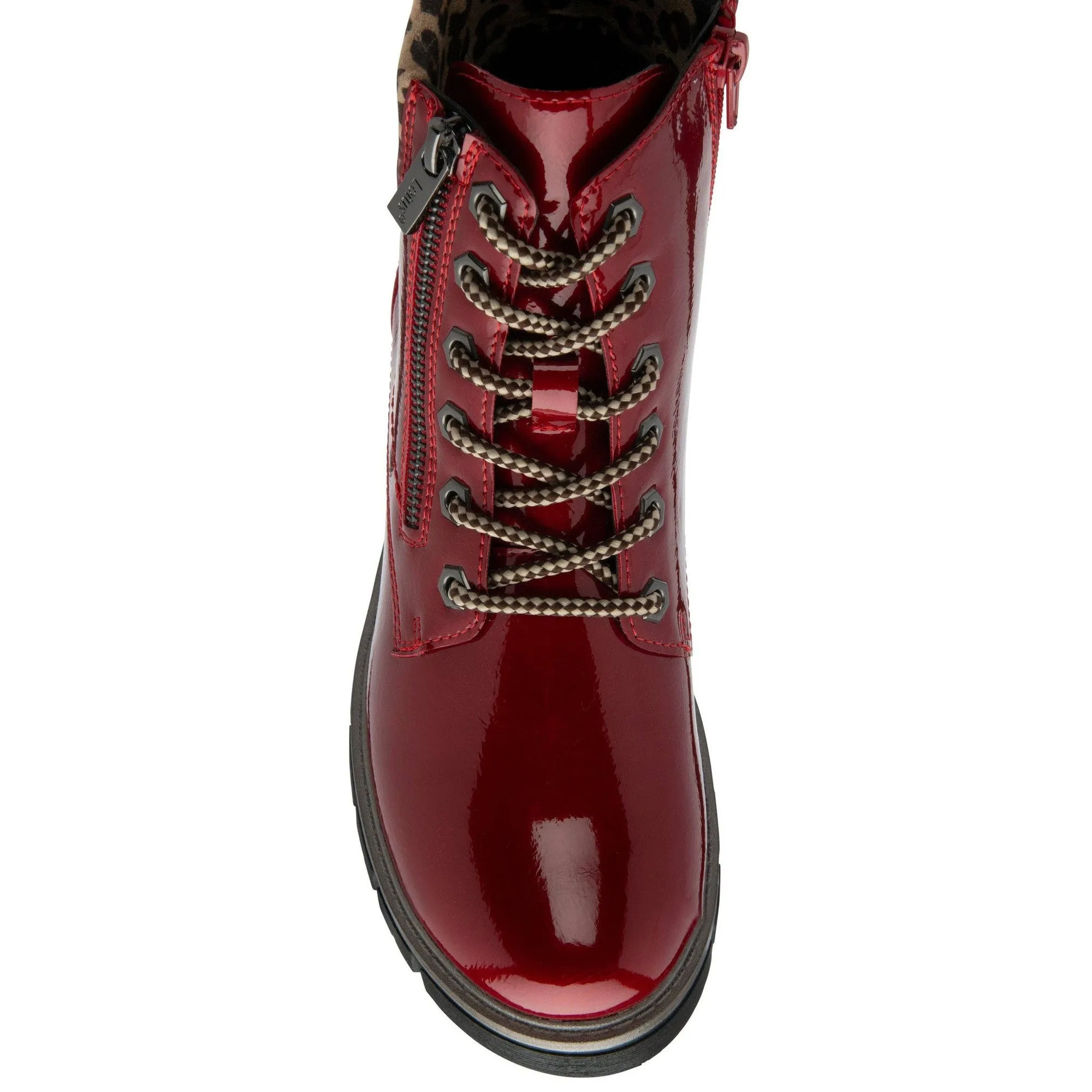 Lotus Charleston Ladies Red Patent Zip & Lace Ankle Boots