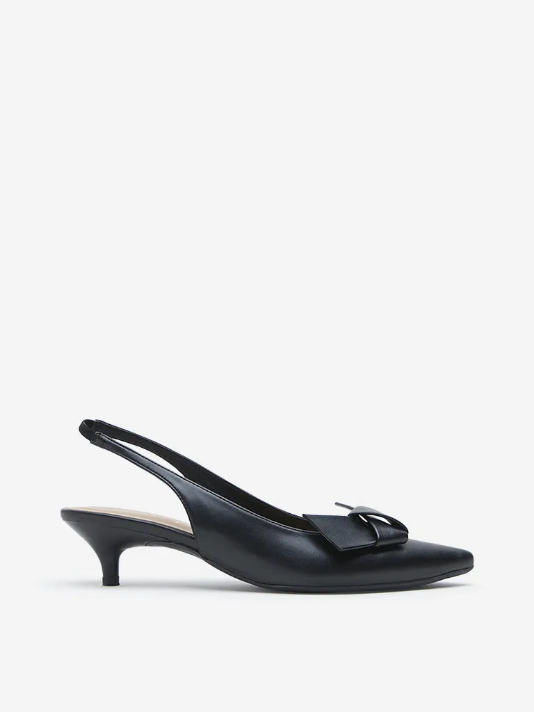 LUNA BLU Black Bow-Detailed Slingback Shoes