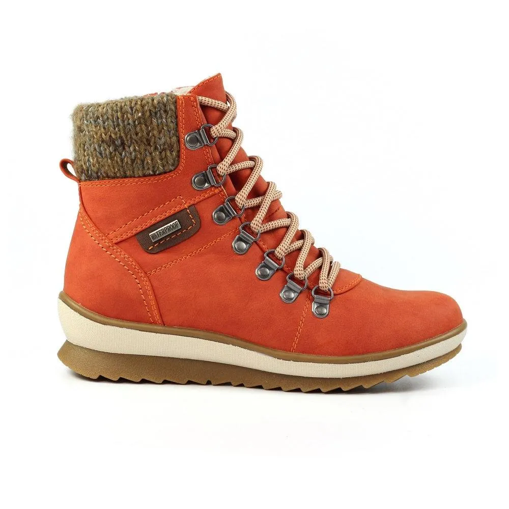 Lunar GLB150 Sycamore Ladies Orange Waterproof Zip & Lace Ankle Boots