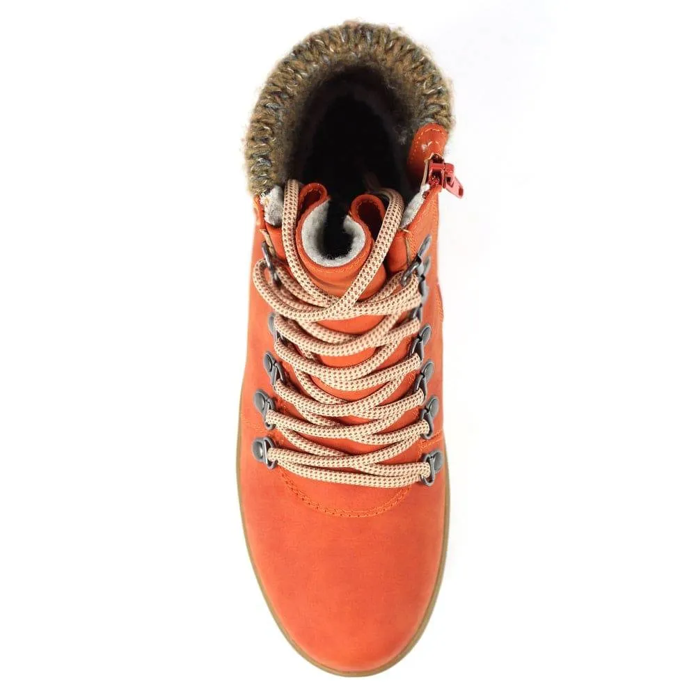 Lunar GLB150 Sycamore Ladies Orange Waterproof Zip & Lace Ankle Boots