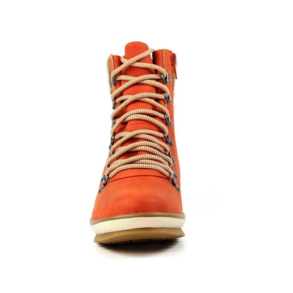 Lunar GLB150 Sycamore Ladies Orange Waterproof Zip & Lace Ankle Boots