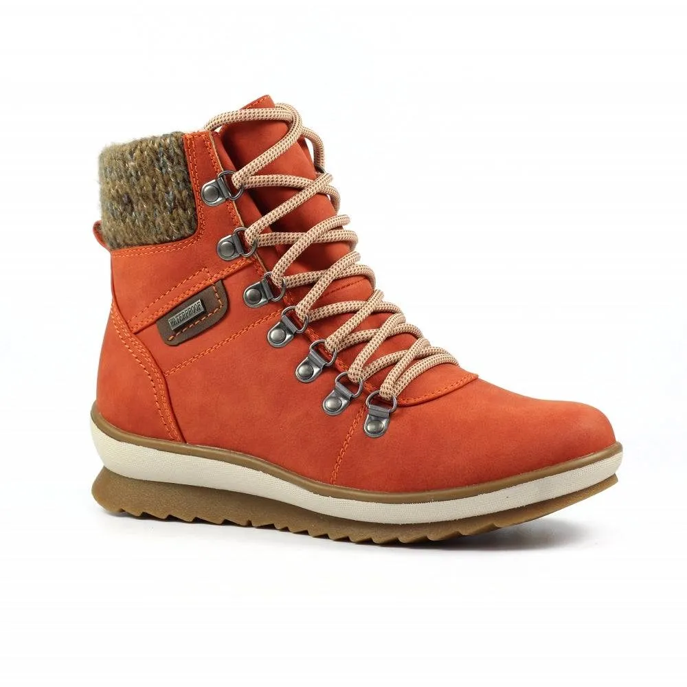 Lunar GLB150 Sycamore Ladies Orange Waterproof Zip & Lace Ankle Boots