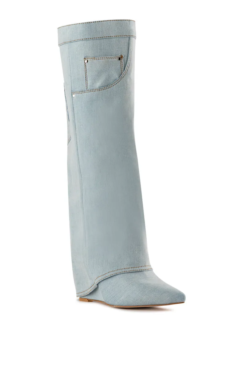 MELINA-DENIM WEDGE BOOT