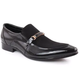 Men “PALBEN” Moc Toe Velvet Vamp Metallic Buckle Patent Formal Shoes