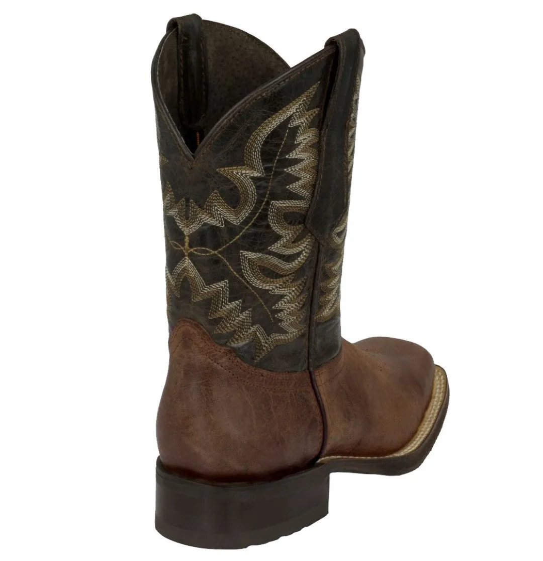 Mens Brown Western Leather Cowboy Boots - Square Toe