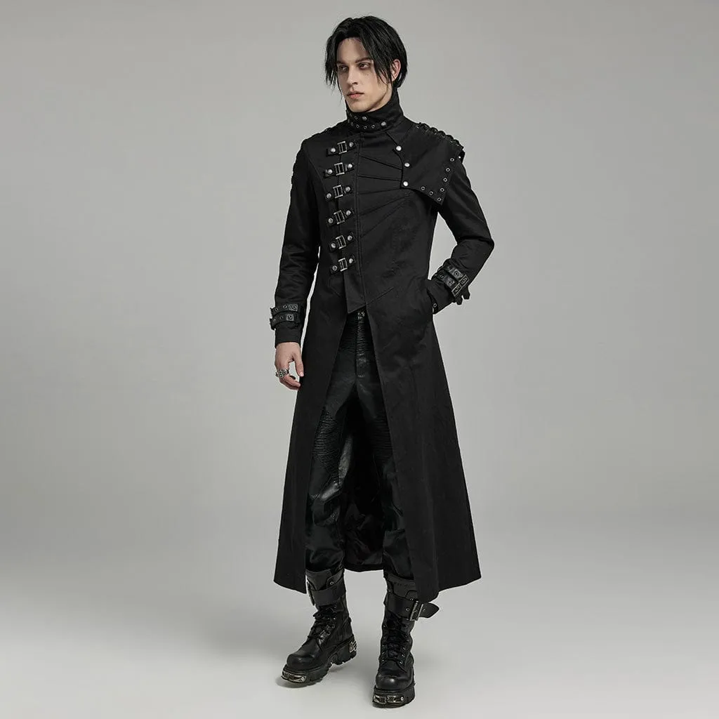 Men's Gothic Punk Multi-buckles Coat with Detached Shoulder Pad