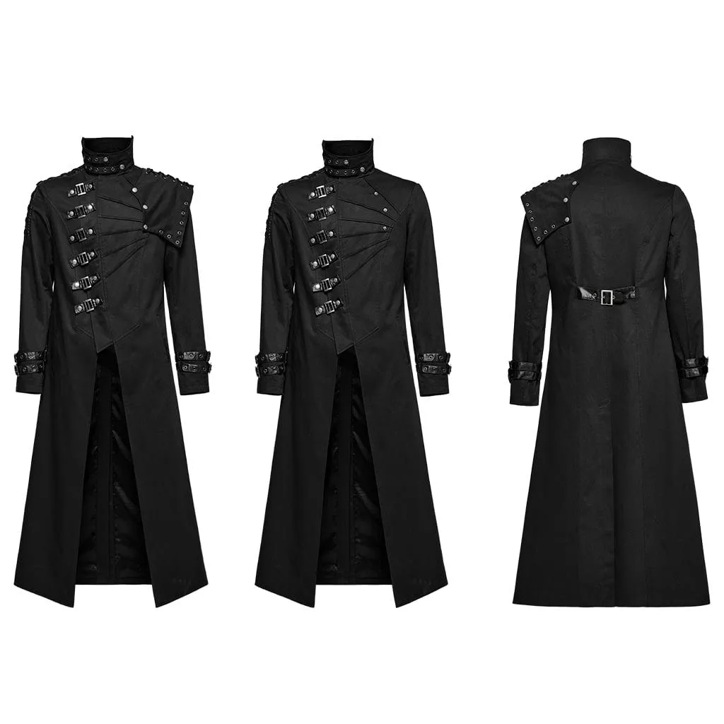 Men's Gothic Punk Multi-buckles Coat with Detached Shoulder Pad