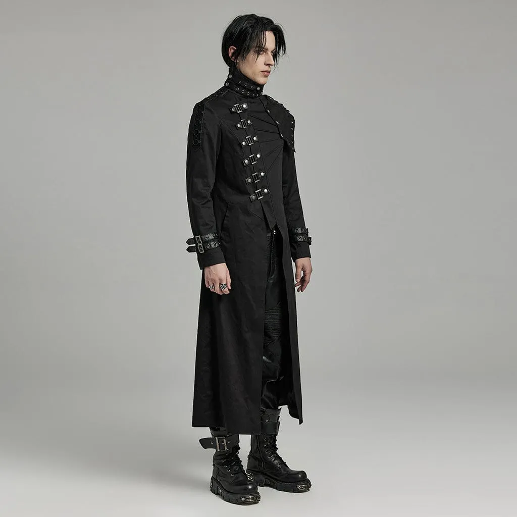 Men's Gothic Punk Multi-buckles Coat with Detached Shoulder Pad