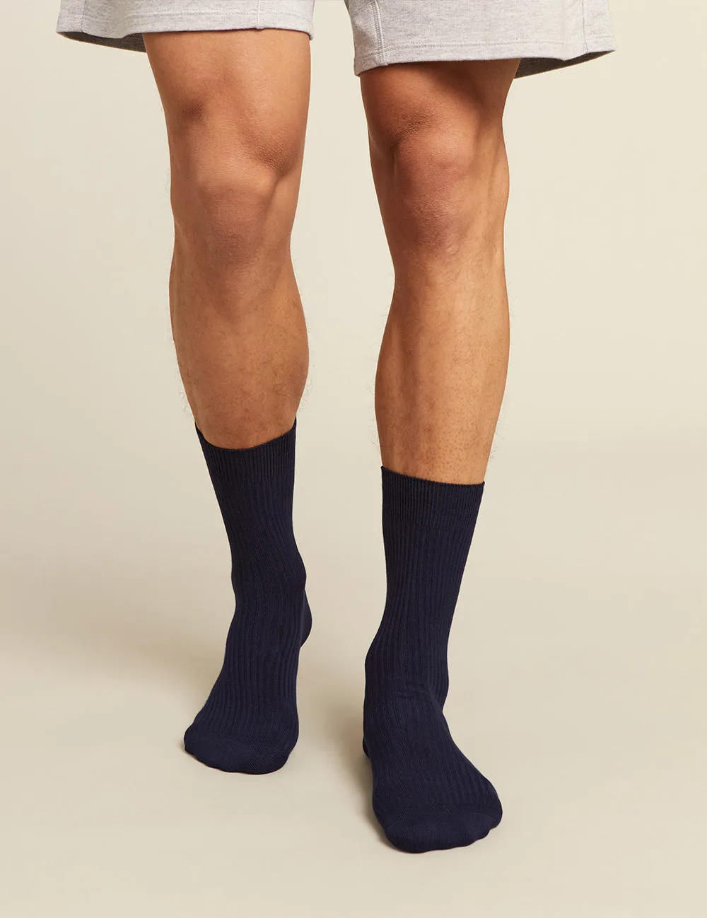 Men's Ribbed Crew Socks - Navy