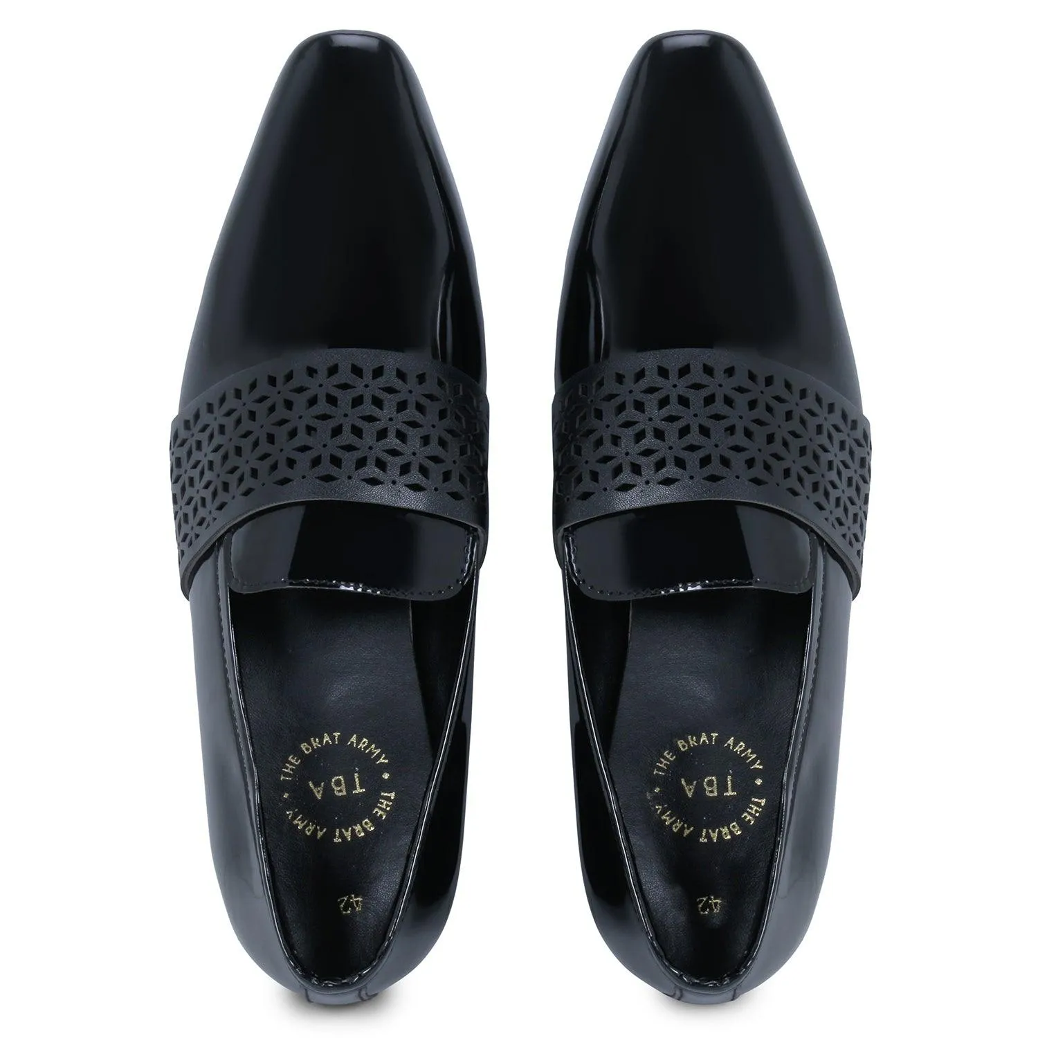 Montreux Patent Black Carved Strap Loafers.